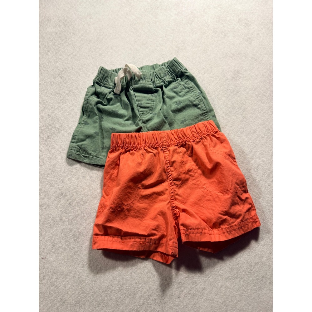 Carters Baby Boy Shorts Set 2 Pack Orange Sage Green Shark Print 9M Pull On